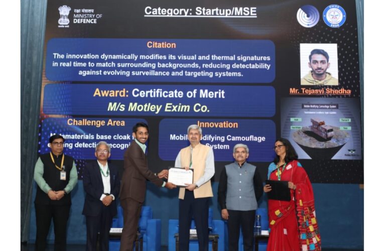 Camouflage Net Manufacturer Motley Exim Co. Receives DRDO Certificate of Merit for Metamaterials-based Mobile Camouflage System